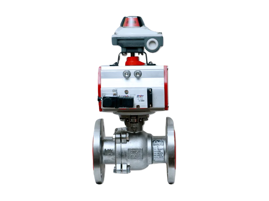 Actuated ball valve, flanged ends