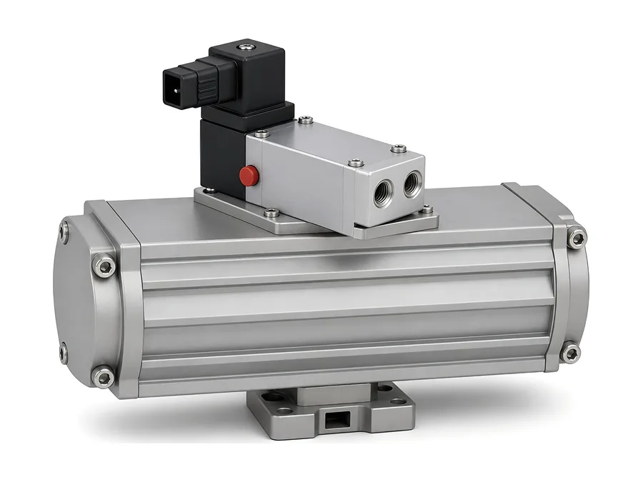 Pneumatic rotary actuator with Namur-mounted solenoid valve